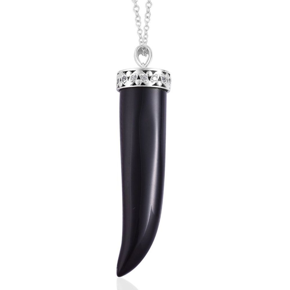925 Sterling Silver Black Agate & White Zircon Pendant